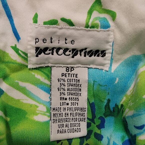 PERCEPTIONS Petite Blue Green Floral A-Line Dress Sz 8P - Picture 4 of 4